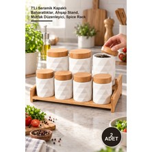 Yenilig 2 Adet Standlı Baharat Seti – 7'li Seramik Kapaklı Baharatlıklar, Ahşap Stand, Mutfak Düzenleyici, Spice Rack