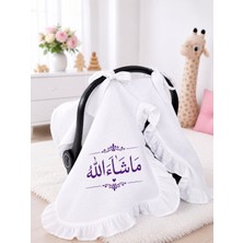 Perfect Mega Store Maşallah Yazılı Mor Motifli Fırfırlı Müslin Bebek Puset Örtüsü – Ana Kucağı Örtüsü