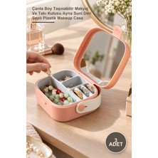 Yenilig 3 Adet Aynalı Makyaj Kutusu – Çanta Boy Taşınabilir Makyaj ve Takı Kutusu Ayna Suni Deri Saplı Plastik Makeup Case