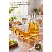 Yenilig 5 Adet Borosilikat Cam Sürahi – Isıya Dayanıklı Sıcak ve Soğuk Için, 4'lü Renkli Kulplu Fincan Seti, Pitcher Glass