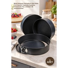 Yenilig 3 Adet Kelepçeli Kek Kalıbı Seti – Metal Kelepçeli Springform Kek Kalıbı, Fırın Uyumlu Yapışmaz Kaplama, Cheesecake Pan, 24/26/28 cm
