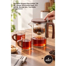Yenilig 4 Adet Cam Demlik – Otomatik Süzgeçli Borosilikat 720 Ml, Ahşap Görünümlü Saplı, 2'li 200 ml Bardak Seti, Tea Kettle