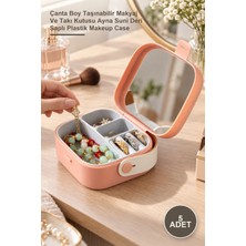 Yenilig 5 Adet Aynalı Makyaj Kutusu – Çanta Boy Taşınabilir Makyaj ve Takı Kutusu Ayna Suni Deri Saplı Plastik Makeup Case