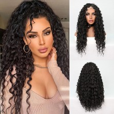 Yararlı Şeyler Siyah Yoğun Dalgalı Orta Boy Fiber Sentetik Tül Peruk
