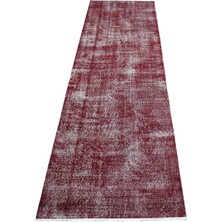 Zehra Abla Halı Vintage El Dokuma Benzersiz Tek Renk Bordo Yolluk Yün Halı 7490