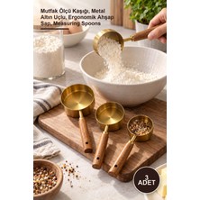 Yenilig 3 Adet Ahşap Saplı Ölçü Kaşığı Seti – Mutfak Ölçü Kaşığı, Metal Altın Uçlu, Ergonomik Ahşap Sap, Measuring Spoons
