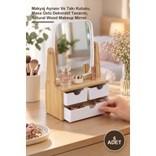 Yenilig 5 Adet Ahşap 3 Çekmeceli Ayna – Makyaj Aynası ve Takı Kutusu, Masa Üstü Dekoratif Tasarım, Natural Wood Makeup Mirror