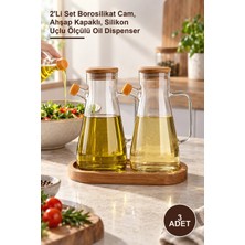 Yenilig 3 Adet Standlı Cam Yağdanlık – 2'li Set Borosilikat Cam, Ahşap Kapaklı, Silikon Uçlu Ölçülü Oil Dispenser