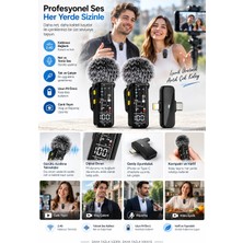 Sungur's Store Kablosuz Çift Yaka Mikrofonu Dijital Ekranlı Vlog ve Canlı Yayın Seti