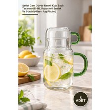 Yenilig 5 Adet Cam Bardak Sürahi – Şeffaf Cam Gövde Renkli Kulp Saplı Tasarım 690 ml Kapasiteli Bardak ve Sürahi (Glass Jug Pitcher)