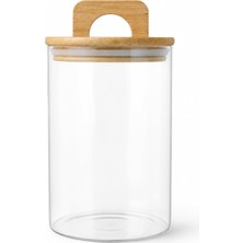 Store 900 ml Bambu Kapaklı Yuvarlak Cam Kavanoz, 10 cm Çap × 15 cm Yükseklik, Contalı Kulplu Şeffaf Erzak ve Kuru Gıda Saklama Kabı, Kahve Çay Şeker Bakliyat Için