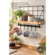 Yenilig 3 Adet Metal Askılıklı Kahve Köşesi Rafı – Ahşap Üst Raflı Duvara Monte Fincan Askısı Mug Rack Fincan Rafı Metal Askı