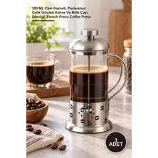 Yenilig 3 Adet Çelik Kulplu Cam French Press – 350 ml Cam Hazneli, Paslanmaz Çelik Gövdeli Kahve ve Bitki Çayı Demliği, French Press Coffee Press