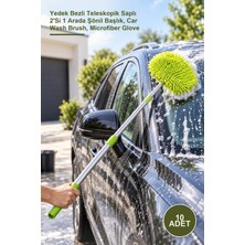 Yenilig 10 Adet Mikrofiber Araba Yıkama Fırçası – Yedek Bezli Teleskopik Saplı 2'si 1 Arada Şönil Başlık, Car Wash Brush, Microfiber Glove