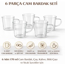 Store 6’lı Cam Bardak Seti – 170 ml Kulplu Şeffaf Cam Kupa, Çay Kahve ve Bitki Çayı Bardakları, Bulaşık Makinesinde Yıkanabilir
