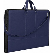 Store 40X55 cm Suni Deri Profesyonel Resim Proje Çantası Lacivert – 35X50 cm Uyumlu, Çift Taraflı T Cetveli Aparatlı