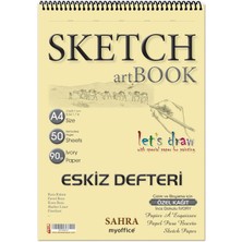 Store Sahra A4 Spiralli Eskiz Defteri – 50 Yaprak, 90 gr Ince Dokulu Ivory Kağıt Sketchbook, Çizim ve Boyama Defteri