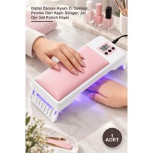 Yenilig 1 Adet El Yastıklı Uv Oje Kurutucu – Dijital Zaman Ayarlı El Desteği, Pembe Deri Kaplı Sünger, Jel Oje Gel Polish Dryer