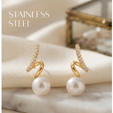 Stainless Steel Gold Renk Incili Burgu Tasarım Çelik Küpe