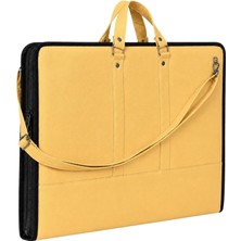 Khi-Zai 40X55 cm Suni Deri Profesyonel Resim Proje Çantası Sarı – 35X50 cm Uyumlu, Çift Taraflı T Cetveli Aparatlı