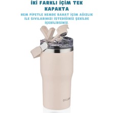 Store 620ML Tumbler Pipetli/pipetsiz Kullanım Kulplu Paslanmaz Çelik Termos (Bej)