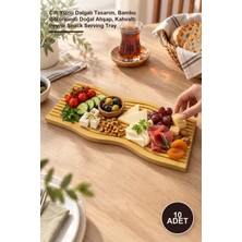 Yenilig 10 Adet Dalgalı Çift Taraflı Ahşap Sunum Tepsisi – Çift Yüzlü Dalgalı Tasarım, Bambu Görünümlü Doğal Ahşap, Kahvaltı Peynir Snack Serving Tray