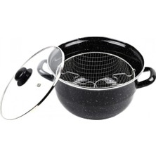 Pileli Store Emaye Kızartma Tenceresi Siyah Kırçıllı 24 cm ROYALEKS-69115