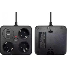 Pileli Store Akım Korumalı Anahtarlı Priz - 3x Priz - 2x USB - 2x Type-C - 2 mt Kablo Hızlı Şarj Özellikli Siyah