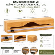 Store Doğal Bambu Streç Film ve Alüminyum Folyo Dispenser Kesici Kutusu, Asılabilir Mutfak Düzenleyici Organizer, Pratik Kesim ve Saklama Aparatı, Premium Dayanıklı Tasarım, 33,4 x 8 cm