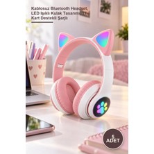 Yenilig 5 Adet Kedi Figürlü Bluetooth Kulaklık – Kablosuz Bluetooth Headset, LED Işıklı Kulak Tasarımı, Tf Kart Destekli Şarjlı