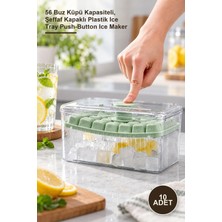 Yenilig 10 Adet Basmalı Hazneli Buzluk – 56 Buz Küpü Kapasiteli, Şeffaf Kapaklı Plastik Ice Tray Push-Button Ice Maker