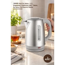 Yenilig 3 Adet Paslanmaz Çelik Kettle CRW-7211 – 1800W Hızlı Su Isıtıcı 1.8 L Kapasiteli, Kablosuz 360° Taban, Su Isıtıcı ve Electric Kettle