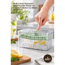 Yenilig 4 Adet Basmalı Hazneli Buzluk – 56 Buz Küpü Kapasiteli, Şeffaf Kapaklı Plastik Ice Tray Push-Button Ice Maker