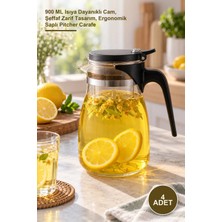 Yenilig 4 Adet Süzgeçli Cam Sürahi – 900 ml Isıya Dayanıklı Cam, Şeffaf Zarif Tasarım, Ergonomik Saplı Pitcher Carafe