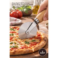 Yenilig 5 Adet Pizza Kesme Bıçağı – Ahşap Saplı 9 cm Paslanmaz Dairesel Bıçak, Ergonomik Tasarım, Pizza Cutter Pide Lahmacun