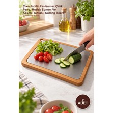 Yenilig 2 Adet Ahşap Kesim ve Sunum Tahtası – Çıkarılabilir Paslanmaz Çelik Pano, Mutfak Sunum ve Kesme Tahtası, Cutting Board