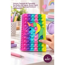 Yenilig 1 Adet Pop-It Defter – Unicorn Tasarımlı A5 Taşınabilir Not Defteri, 80 Yaprak, Renkli Pop-It Kapak, Stres Oyuncağı Notebook