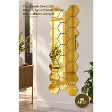 Yenilig 60 Adet Akrilik Gold Ayna Seti – Yapışkanlı Dekoratif Altıgen Ayna Paneli, Duvar Süsü, Mirror, Acrylic