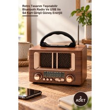 Yenilig 2 Adet Ahşap Kare Nostaljik Radyo – Retro Tasarım Taşınabilir Bluetooth Radio ve USB ve Sd Kart Girişli Güneş Enerjili