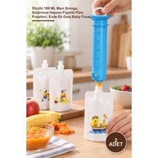 Yenilig 2 Adet Bebek Püre Doldurma Aparatı – Ölçülü 100 ml Mavi Şırınga, Sızdırmaz Hayvan Figürlü Püre Poşetleri, Evde Ek Gıda Baby Food