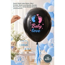Yenilig 10 Adet Konfetili Cinsiyet Balonu – Siyah Opak Latex Balon, Mavi Konfeti, Baby Love Baskılı, Gender Reveal Party, Erkek Bebek Sürprizi