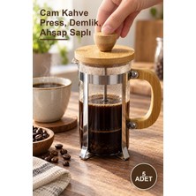 Yenilig 5 Adet Ahşap Detaylı 350 ml Cam French Press – Cam Kahve Press, Demlik, Ahşap Saplı
