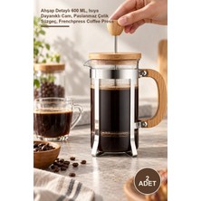 Yenilig 2 Adet Cam French Press – Ahşap Detaylı 600 Ml, Isıya Dayanıklı Cam, Paslanmaz Çelik Süzgeç, Frenchpress Coffee Press