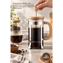 Yenilig 10 Adet Cam French Press – Ahşap Detaylı 600 Ml, Isıya Dayanıklı Cam, Paslanmaz Çelik Süzgeç, Frenchpress Coffee Press