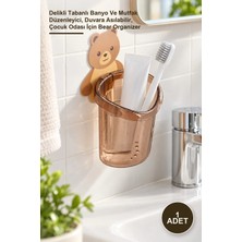 Yenilig 1 Adet Ayı Figürlü Plastik Organizer – Delikli Tabanlı Banyo ve Mutfak Düzenleyici, Duvara Asılabilir, Çocuk Odası Için Bear Organizer