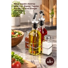 Yenilig 5 Adet Cam Yağlık ve Sirkelik Seti – Metal Kapaklı Akıtmaz Uçlu Cam Şişeler, Taşıma Standlı, Oil And Vinegar