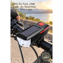 Yenilig 1 Adet Güneş Enerjili Bisiklet Işıklı Korna – LED Ön Farlı, USB Şarjlı, Su Geçirmez, Horn, Bike Light