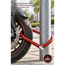 Yenilig 3 Adet Motor Bisiklet Kilidi Kırmızı – Spiral Çelik Gövde 22 mm x 200 cm Pvc Kaplı Tüp Anahtarlı Bisiklet Scooter Lock