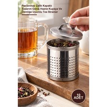 Yenilig 10 Adet Büyük Metal Çay Süzgeci – Paslanmaz Çelik Kapaklı Tasarım Geniş Hazne Kupaya ve Demliğe Uyumlu Tea Strainer