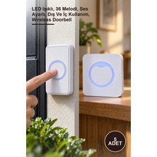 Yenilig 5 Adet Beyaz Kablosuz Su Geçirmez Kapı Zili – LED Işıklı, 36 Melodi, Ses Ayarlı, Dış ve Iç Kullanım, Wireless Doorbell